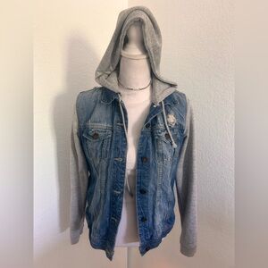 Denim Jacket with Gray Hood